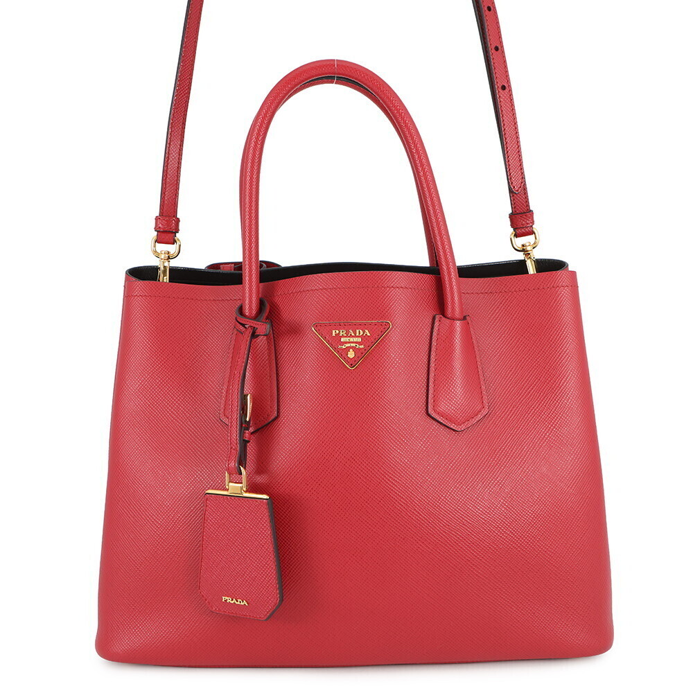 Prada Saffiano Cuir Double Shoulder Bag red leather